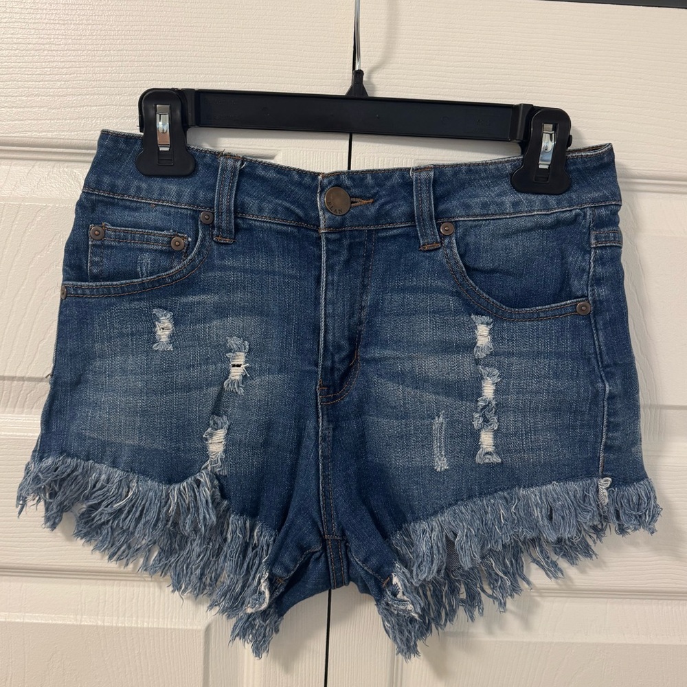 Denim Frayed Hem Women Shorts
